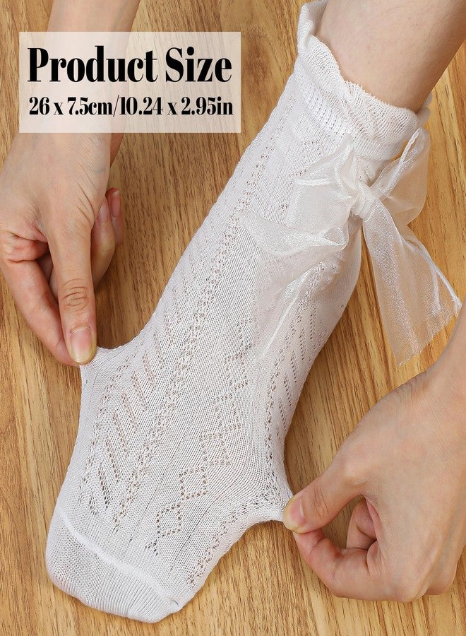 Nogeqi 2 Pairs Ruffle Socks with Bow, Cute Princess Lolita Frilly Socks for Women Girls, Breathable Cotton Lace Ankle Sock for Women(Black, White) - Image 3